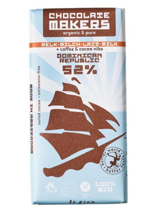 Reep tres hombres 52% melk cacaonibs & koffie bio