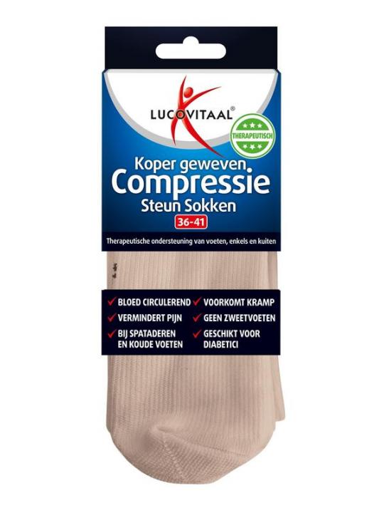 Compressie koper sok maat 36-41 huidskleur