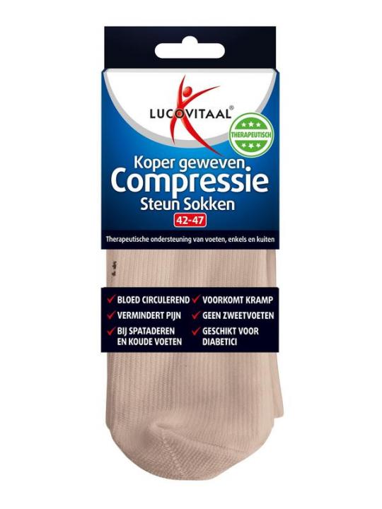 Compressie koper sok maat 42-47 huidskleur