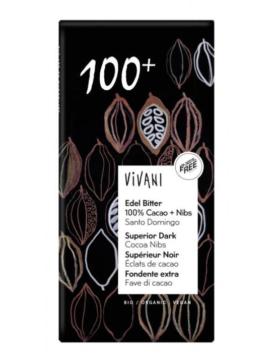 Chocolade puur superieur 100% + cacao nibs bio