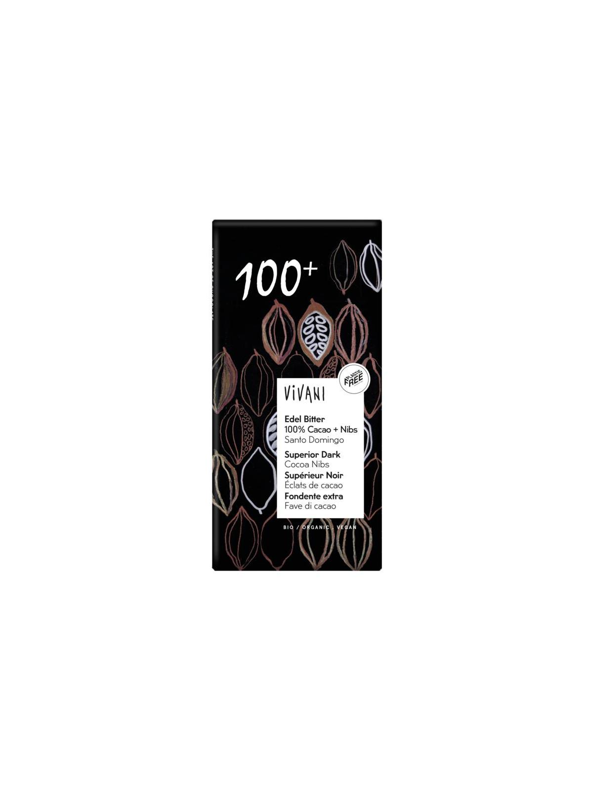 Chocolade puur superieur 100% + cacao nibs bio