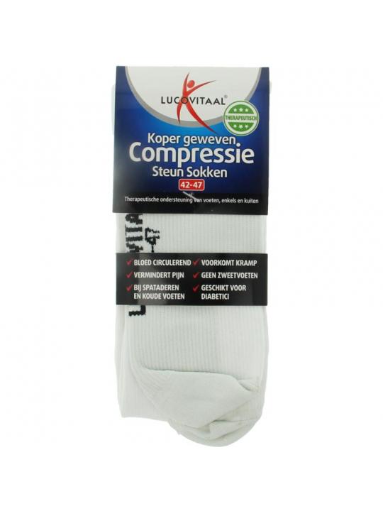 Koper compressie steunsok maat 42-47 wit