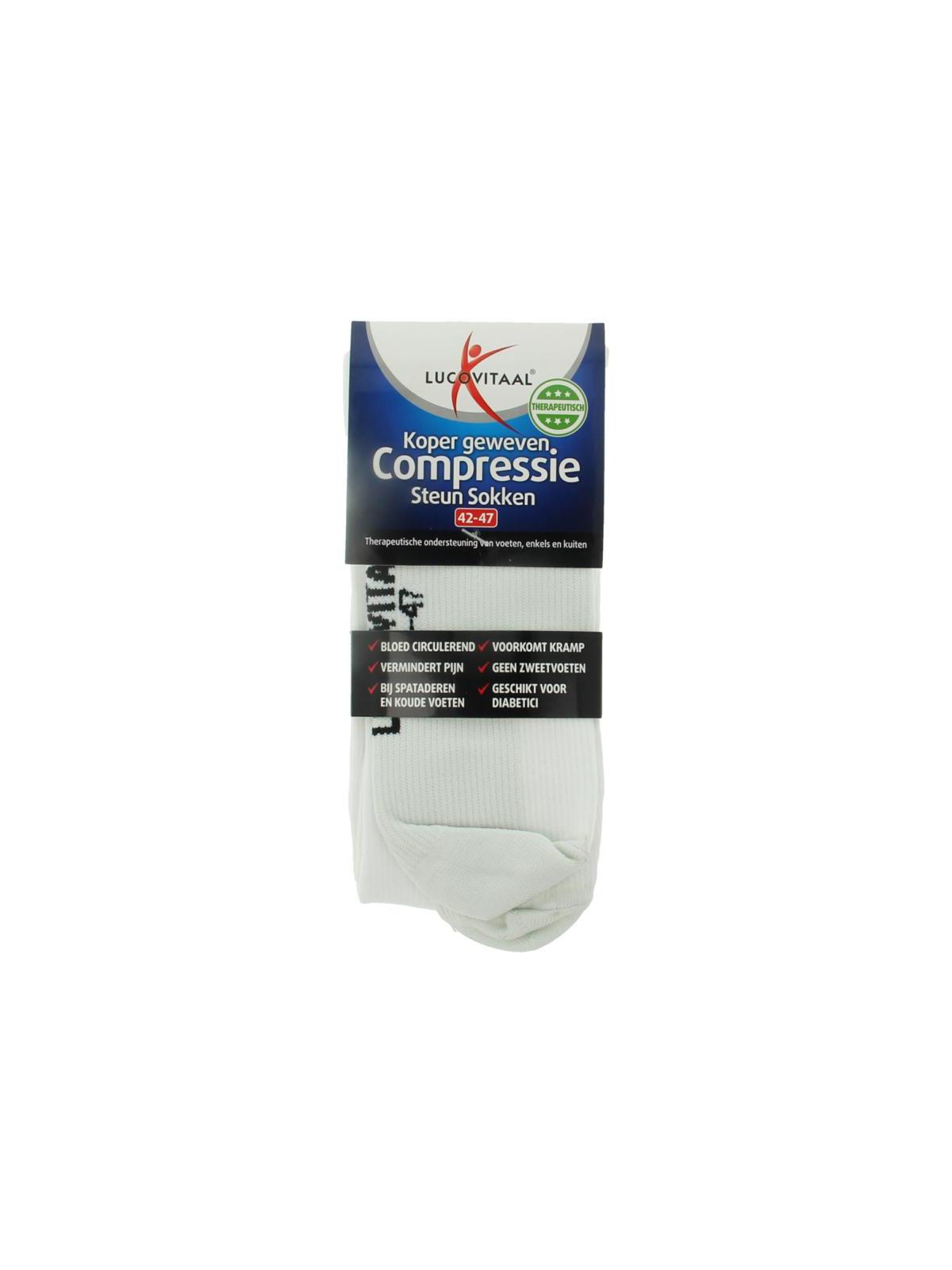 Koper compressie steunsok maat 42-47 wit