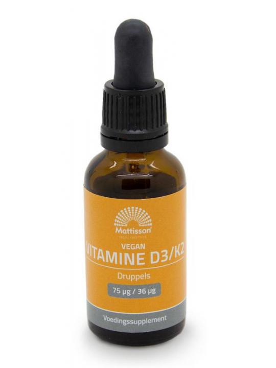 Vitamine D3/K2 75mcg/36mcg vegan druppels