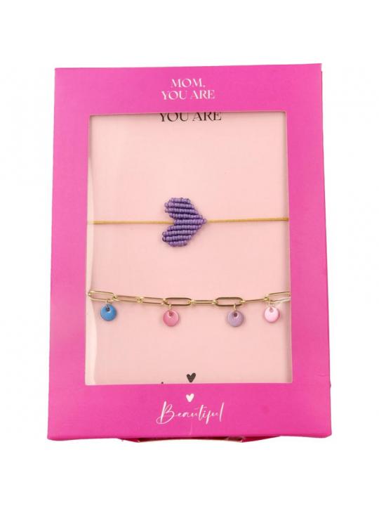 Cadeauset armband paars en goud